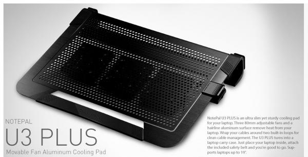Cooler master r9-nbc-u3pk-gp notepal u3 plus bærbar kølepude [sort]
