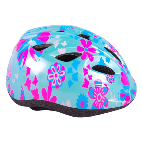 Volare børnecykelhjelm - xs - blå lyserøde blomster - 47-51 cm - ekstra lille model