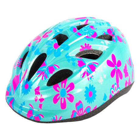 Volare børnecykelhjelm - xs - blå lyserøde blomster - 47-51 cm - ekstra lille model