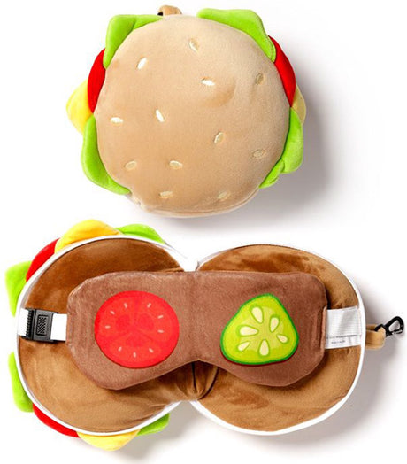 Relaxeazzz plys hamburger rund rejsepude og sovemaske - beige