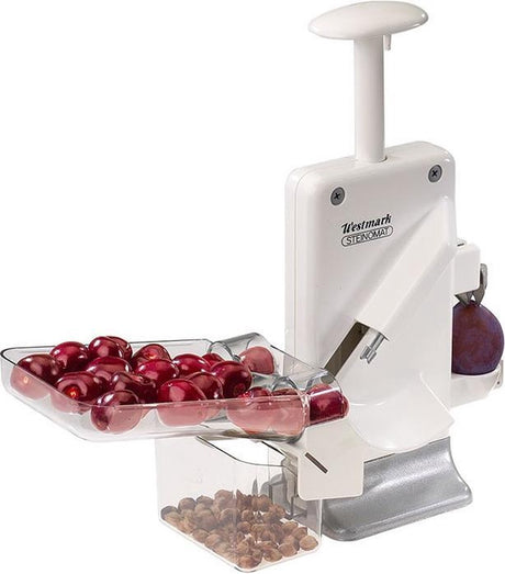 Westmark kirsebær- og blommekande, multipitter: til 2 frugter på samme tid, højde: 32,5 cm, plast rustfrit stål aluminium, steinomat, hvid sølv, 40602260