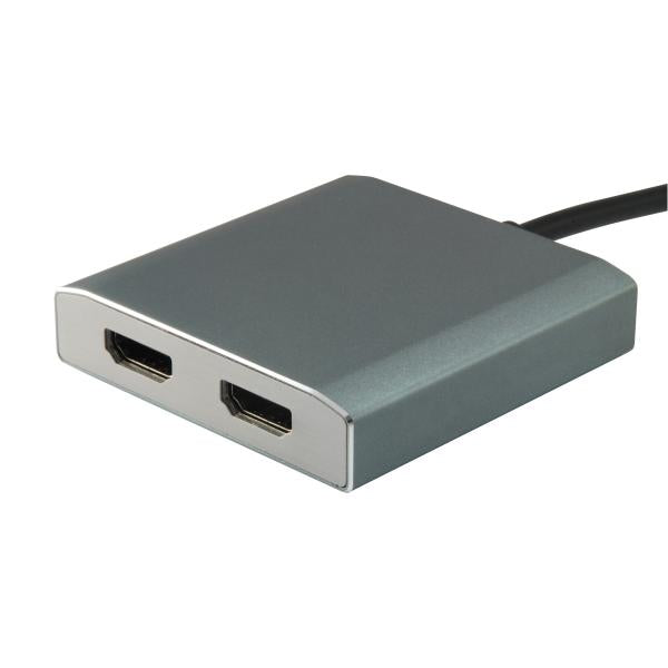 Udstyr 133464 USB Type C til 2x HDMI hunadapter, 2160p@30 Hz, USB3.1 Gen1, Grå