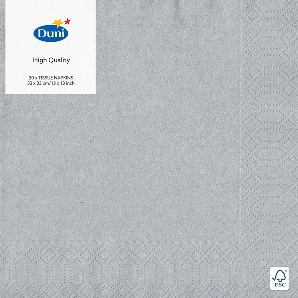 Duni servietter sølv 33x33 cm 3-lags tissue fsc pakke med 20 servietter