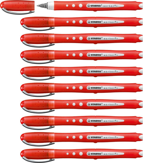 Stabilo worker+ farverig - rollerball 0,5 mm - rød - æske med 10 stk.