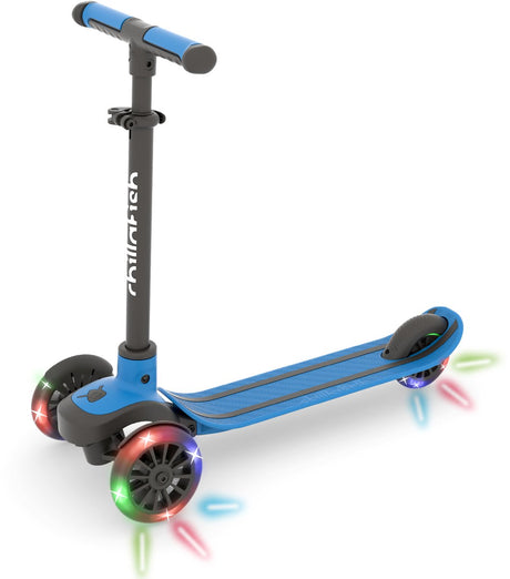 Chillafish børnescooter 3 år med tre LED-hjul - blå - letvægts scooter drenge og piger med aftageligt styr og fodbremse - justerbar i højden - lean-to-steer - ekstra greb håndtag - ingen batterier påkrævet - model Scotti glow 3