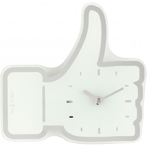 Nexttime ur 5185wi mini thumbs up, 20,5x21 cm, væg, hvid sølv
