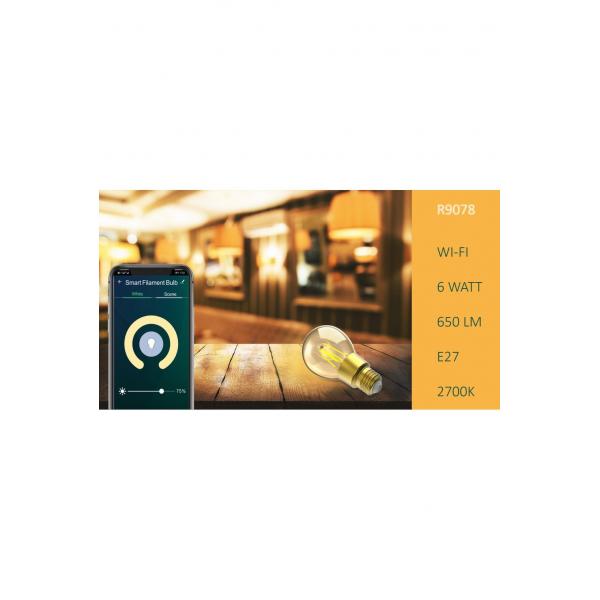 Woox r9078 smart dæmpbar glødetråds led pære, e27, 6w, 650lm, wifi, amazon google, app