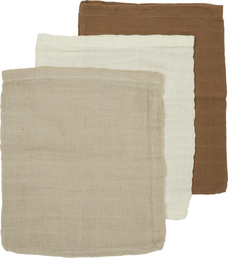 Meyco almindelige vaskeklude til baby - 3-pak - hydrofil - råhvid sand toffee - 20x17 cm