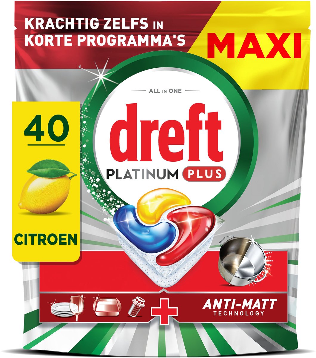 Dreft platin plus citron opvasketabletter - anti-kedelig teknologi - 40 stk