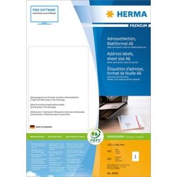 Herma premium adresselabel, a6, 105 x 148 mm, hvid, permanent klæbende