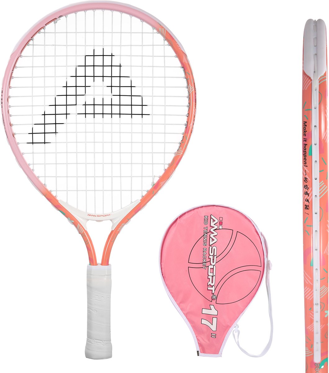 Ama sport børnetennisketcher pink 17 tommer - let juniorketcher med taske - ideel til begyndere -