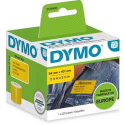 Dymo original labelwriter store forsendelsesetiketter navnekort | 54 mm x 101 mm | sort på gult | rulle med 220 selvklæbende etiketter | velegnet til etiketskriveren etiketprintere | lavet i europa