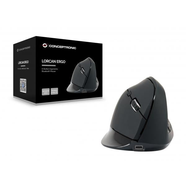 Conceptronic lorcan03b lorcan ergo 6-knaps ergonomisk bluetooth mus, bluetooth, optisk, 1600 dpi