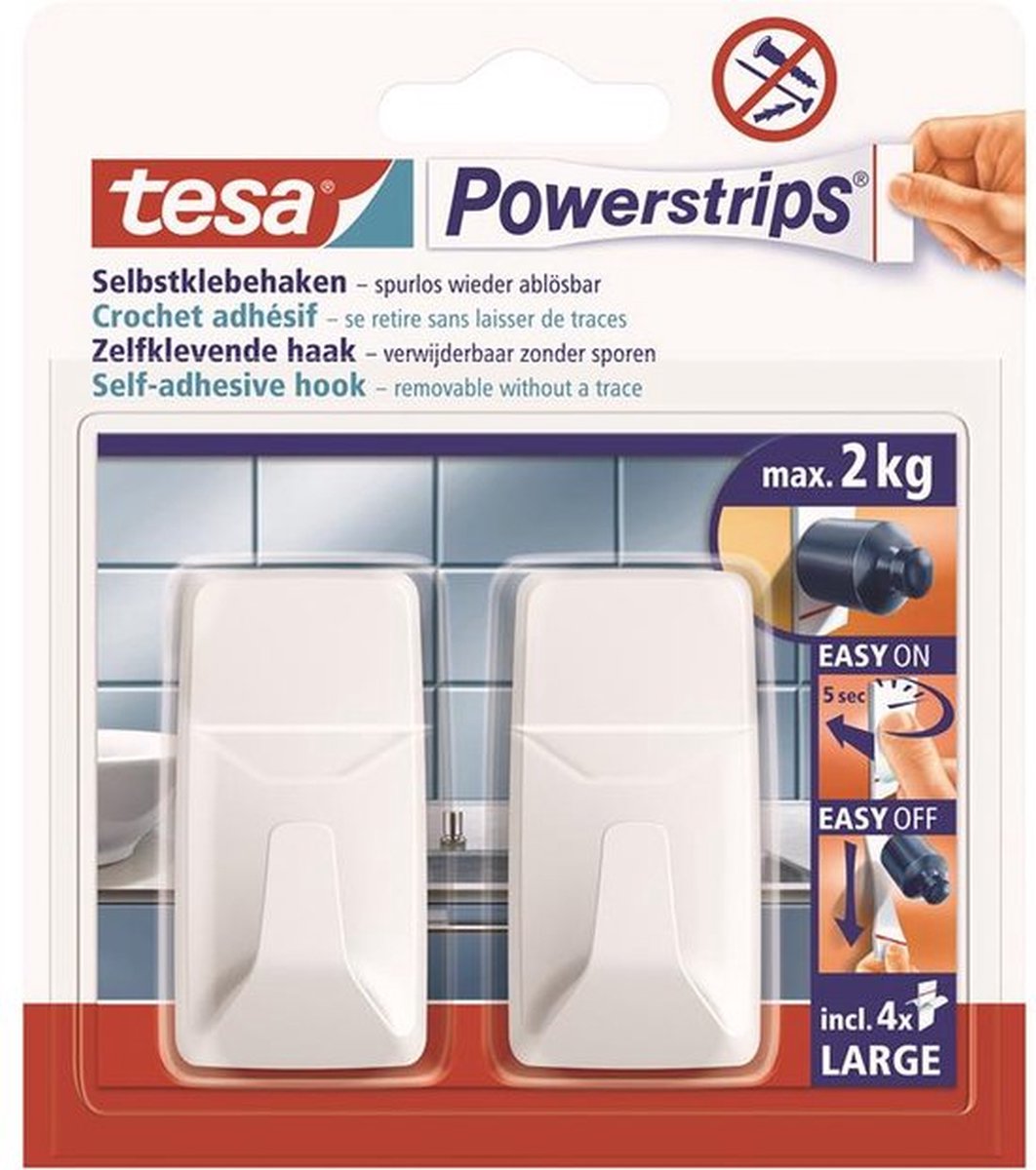 Tesa powerstrips® kroge l rektangulære hvide