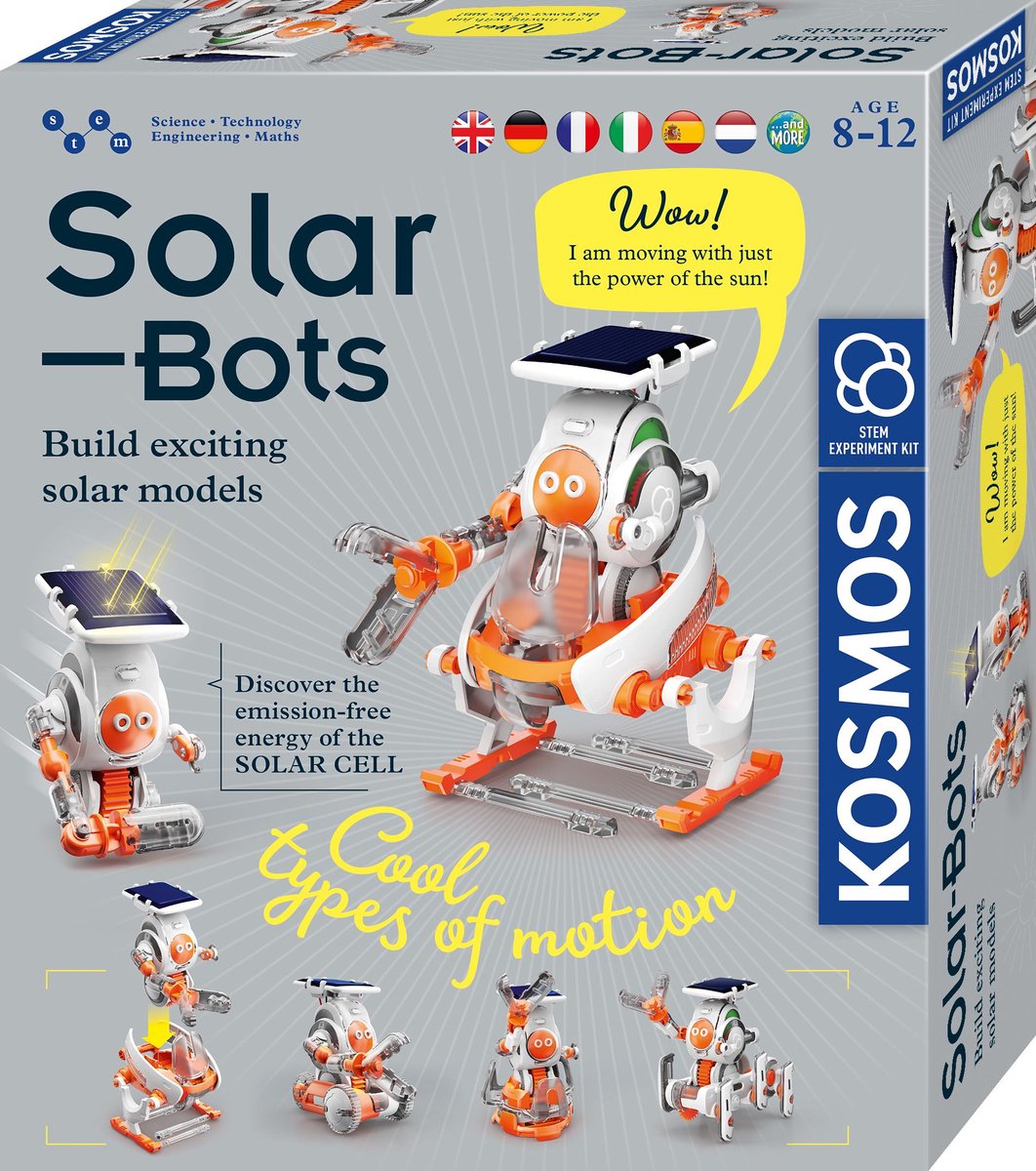 Kosmos solcellebots - eksperimentsæt - byg 5 solcelledrevne robotter - ingen batterier påkrævet - skift mellem 4 køretøjer - stemmelegetøj - fra 8 år