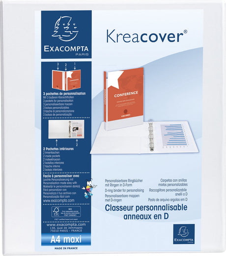 Exacompta 10x kreacover ring binder in pp with 4 d-rings of 50mm - a4 maxi - white - 51844e