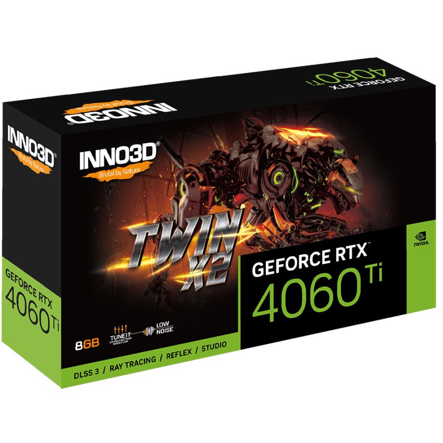 Inno3d N406T2-08D6-171153N GeForce RTX 4060 Ti Twin X2, 8 GB GDDR6, 128-bit, 2535, 18Gbps, 3xDP+HDMI