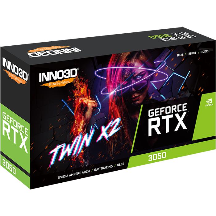 Inno3d n30502-06d6-1880va60 geforce rtx 3050, atx, 6 GB, gddr6, 96-bit, 168 GB s, dobbelt blæser