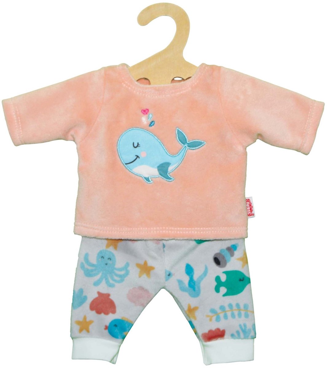 Heless dukker fluffy pyjamas pink hval, 28-35 cm