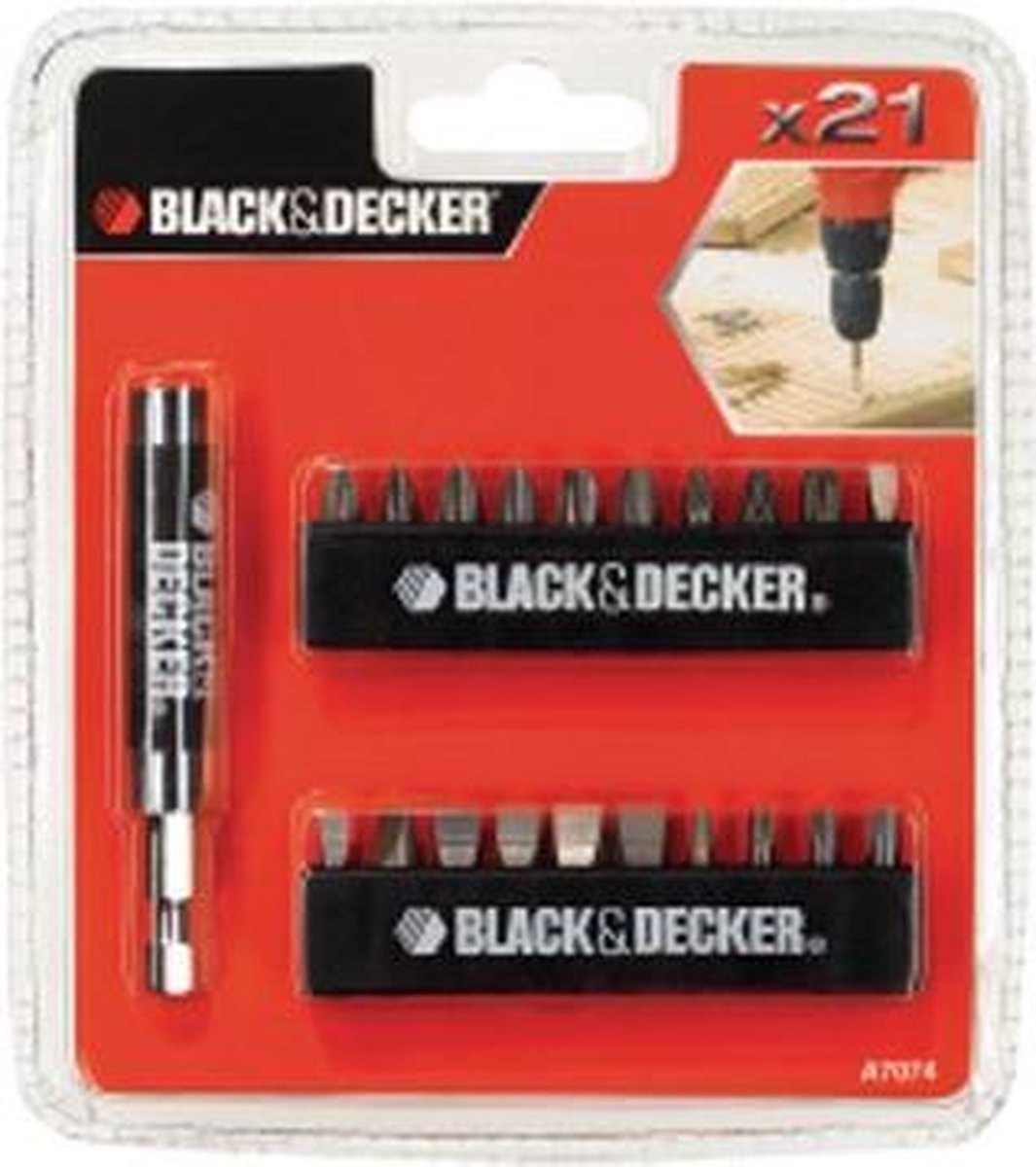 Black+decker a7074-xj - skruetrækker bit sæt - 21 dele - magnetisk holder