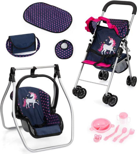Bayer design foldedukkevogn, dukkevogn, dobbelthjul, taske, pusleunderlag, vugge, tilbehør