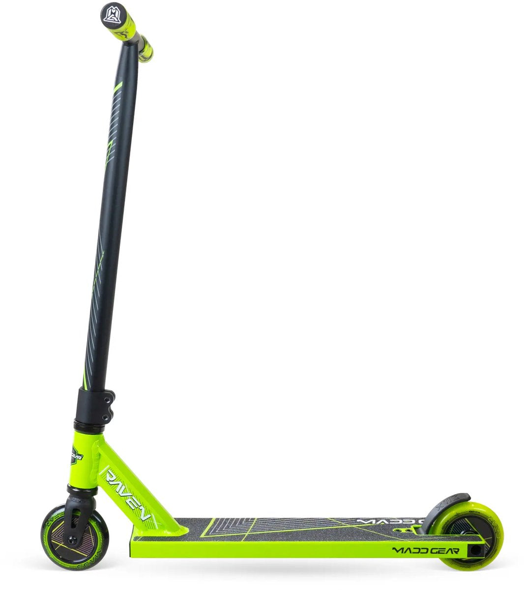 Madd gear mg1 ravn serie - stunt scooter - sort grøn - aluminium dæk - stål t-bar