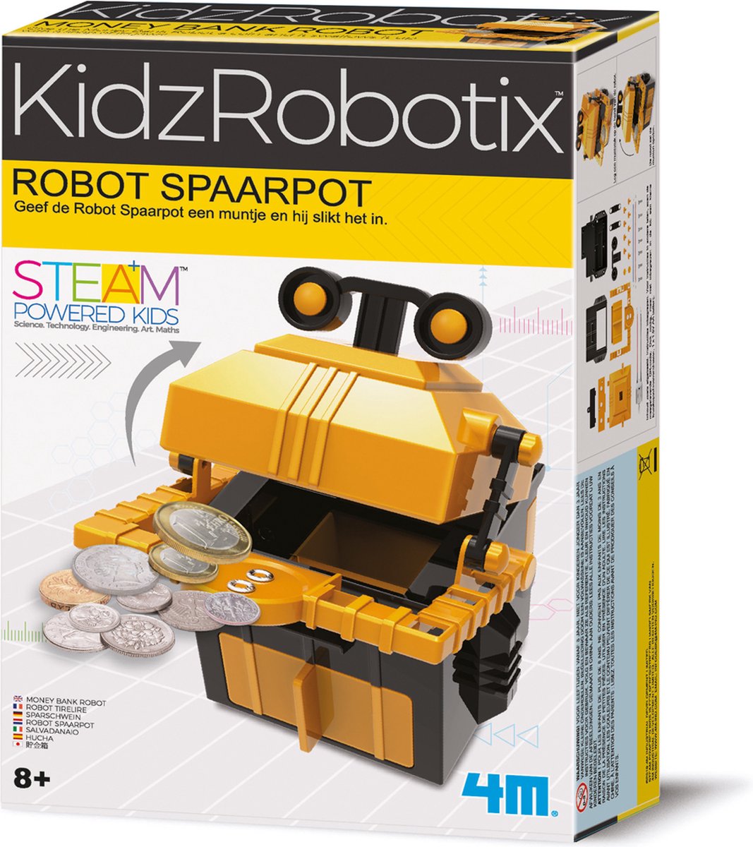 4m videnskab og spil - byg din egen robot-pengeboks - byggesæt - kidzrobotix - 8+
