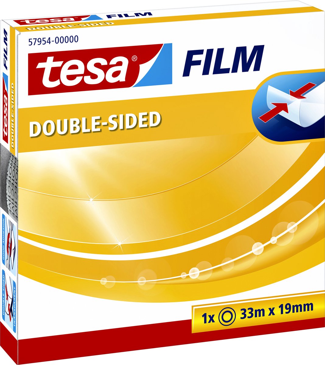 Tesa dobbeltklæbende tape størrelse 33 m x 19 mm i æske