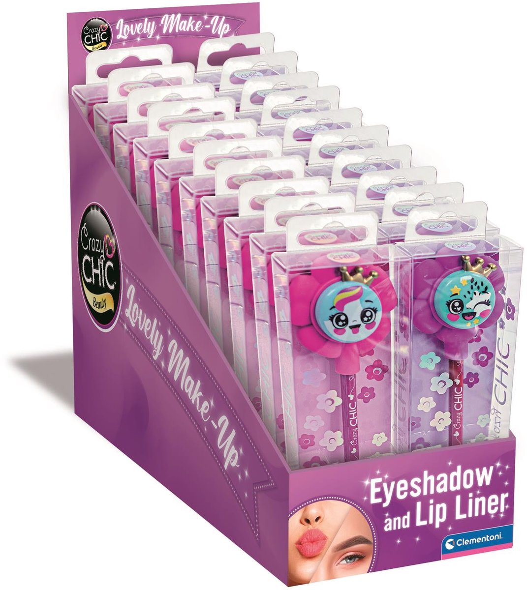 Clementoni crazy chic øjenskygge og lip liner blomst - pink lilla