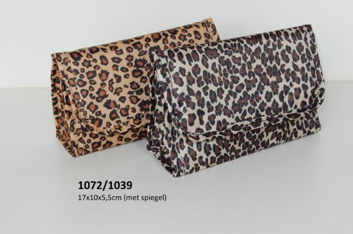 Toilettaske med spejl leopardprint 17x10x5,5cm