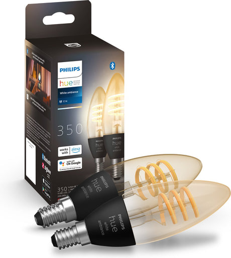 Philips Hue filamentlys - varmt til køligt hvidt lys - 2-pak - E14