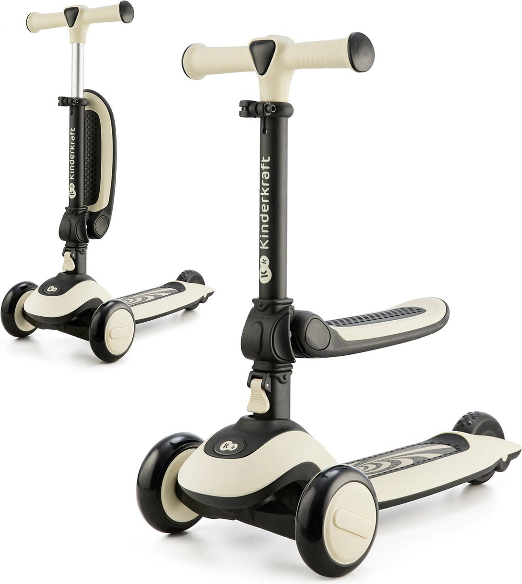 Kinderkraft Halley 2-i-1 balancecykelscooter – justerbart sadelstyr – LED hjul – til børn 1-5 år – hvid