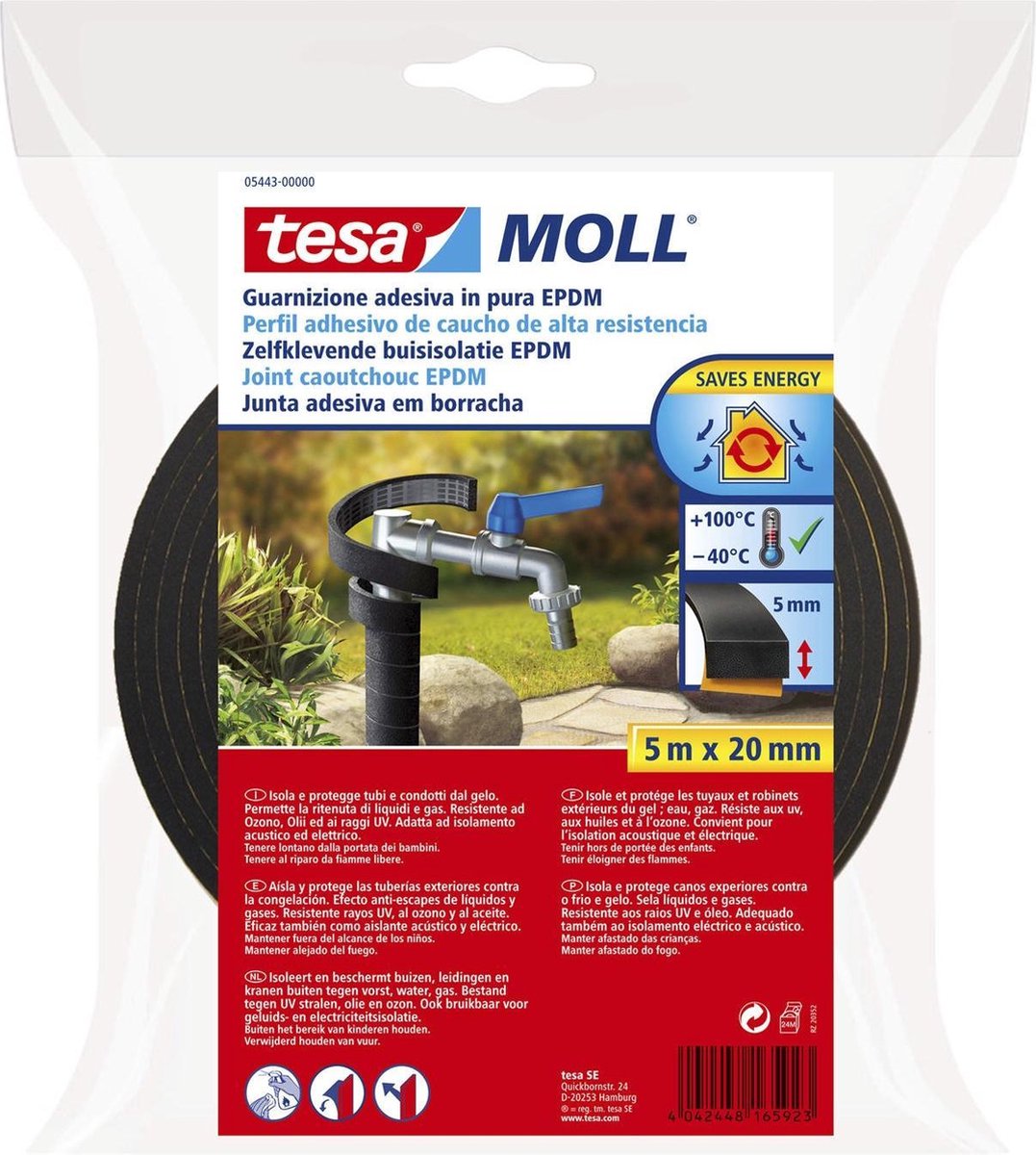 Tesa - moll - 05443 - rørisolering - 20mmx5m - sort