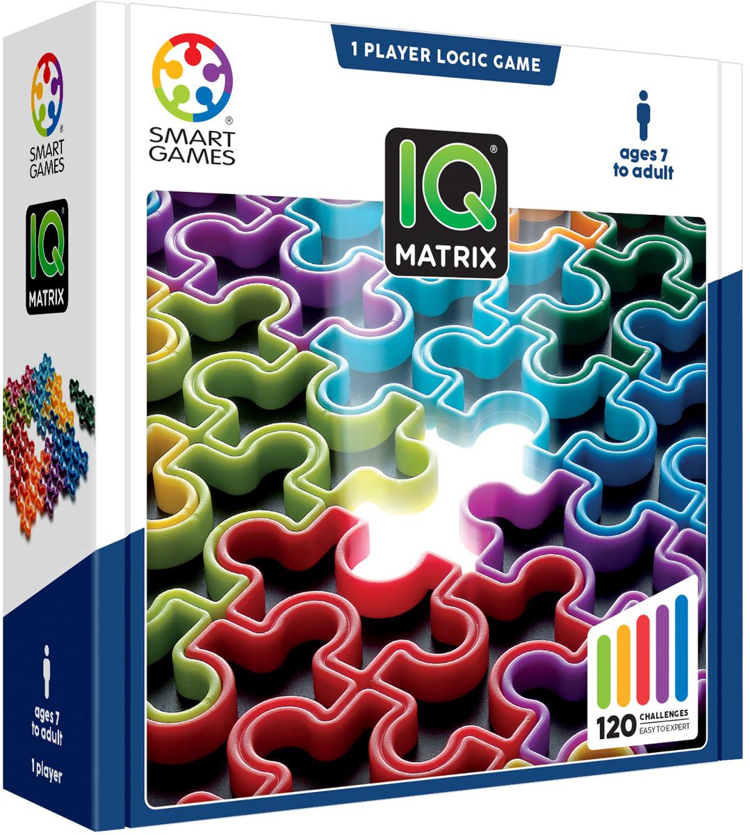 Smartgames IQ matrix - logisk tænkespil rejsepuslespil - 120 opgaver med hule puslespilsbrikker - pædagogisk solospil - fra 7 år