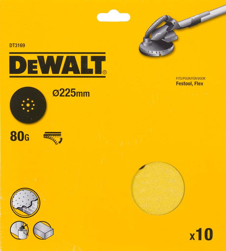 Dewalt dt3169 - sandpapirskiver - 225mm - 9 huller - p80