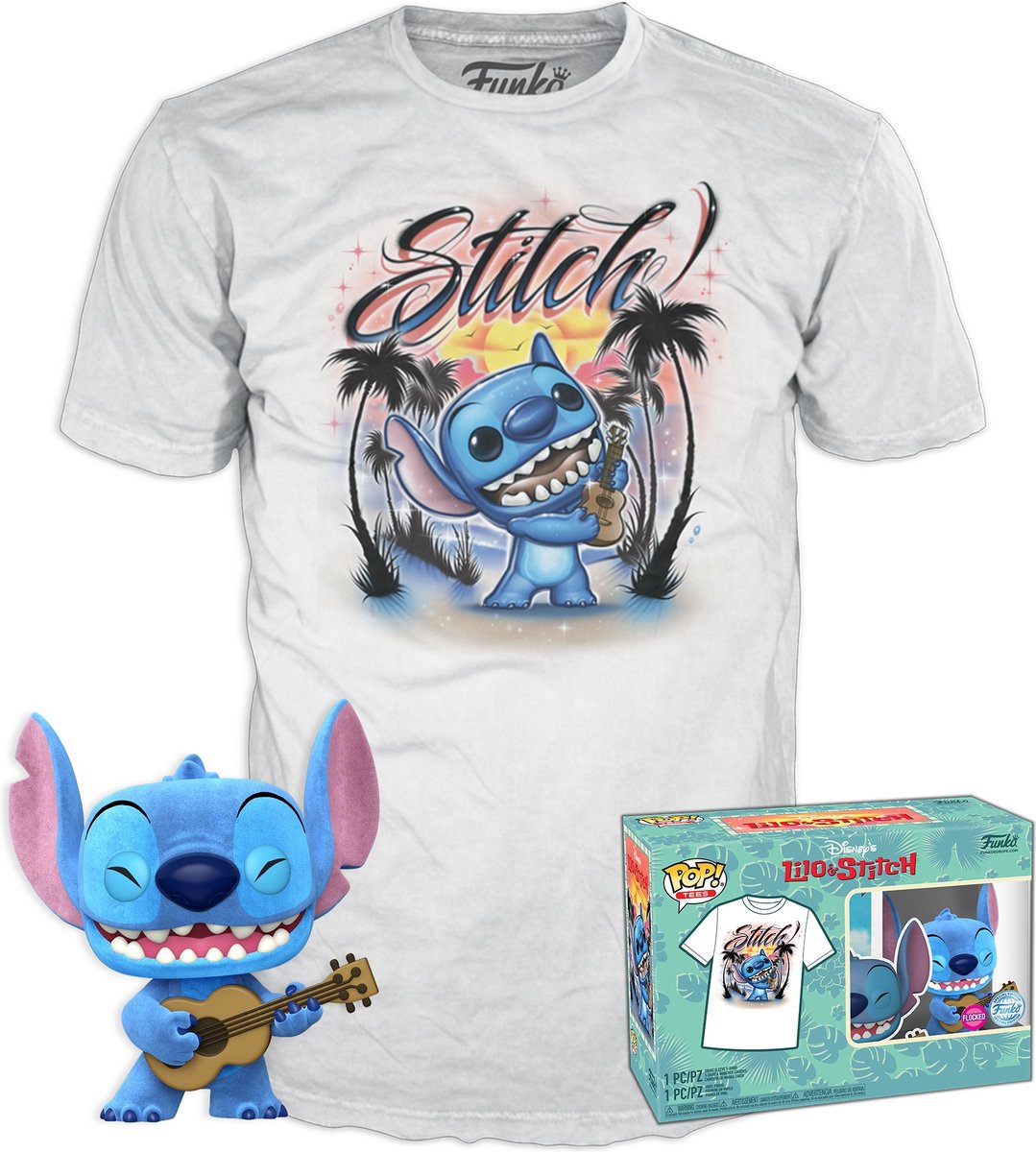 Funko pop t-shirt! Disney - stitch eksklusiv flocked edition - størrelse l