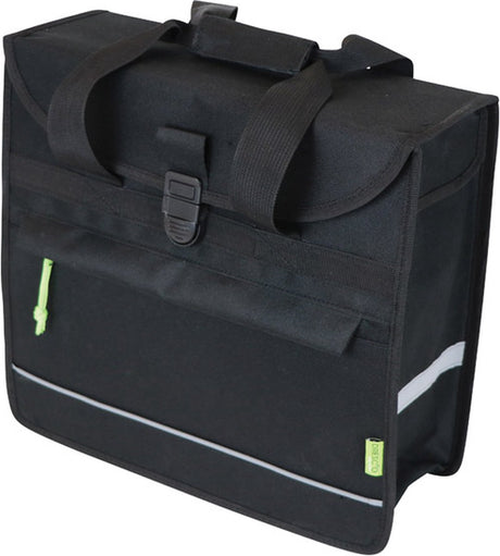 Dresco single cykeltaske basic shopper - kapacitet 20 liter - vandafvisende polyester - to monteringskroge Velcro lukning - praktisk frontlomme - refleks foran og bagpå - mål 37x34x13cm