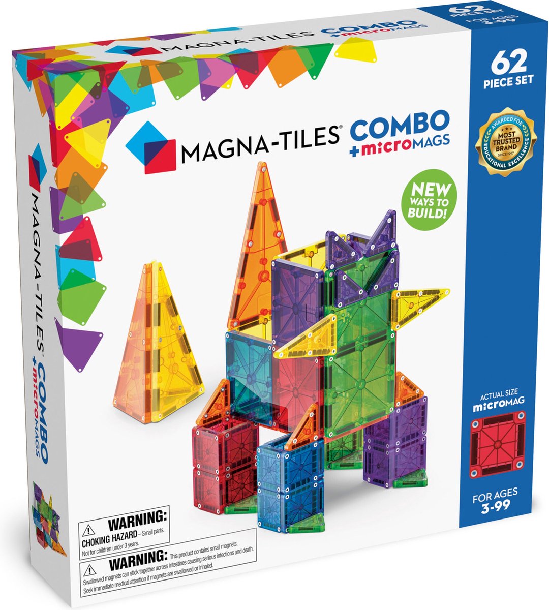 Magna-fliser combo 62 stk - egnet fra 3 år - multi