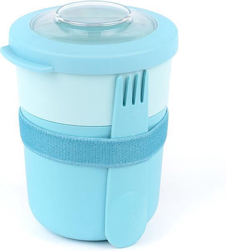 Amuse life - lunchpot - ontbijtbeker - morning noon bowl - met spork en rekker - 2 compartimenten 500 + 150 ml - blauw