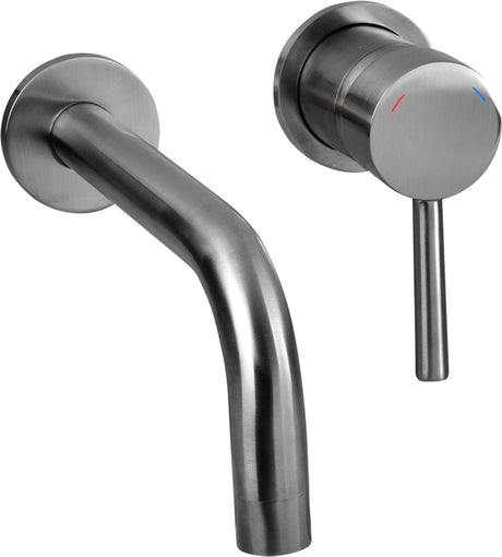 Differnz muurkraan gun metal - inbouw wastafelkraan - mengkraan koud en warm - hendel rechts