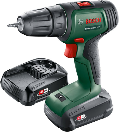 Bosch universaldrill 18 akku boremaskine - med 2x 18 v batteri og oplader - i kuffert
