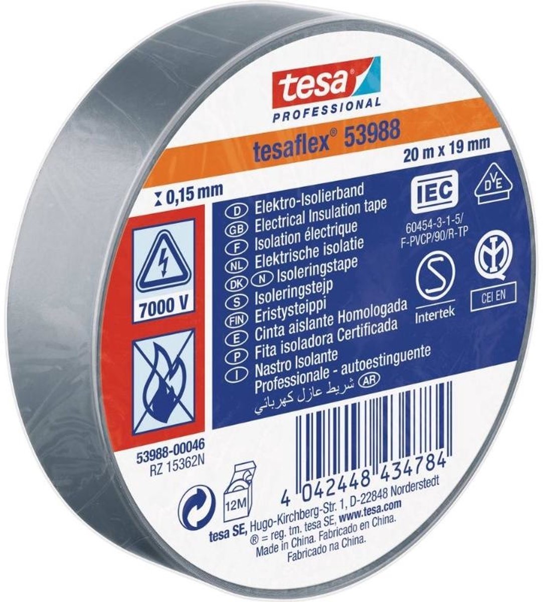 Tesa professionel tesa isoleringstape 19mm - 20 meter - grå