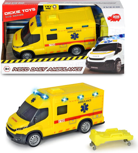 Dickie toys sos - ambulance iveco - belgisk version - 18 cm - lys lyd