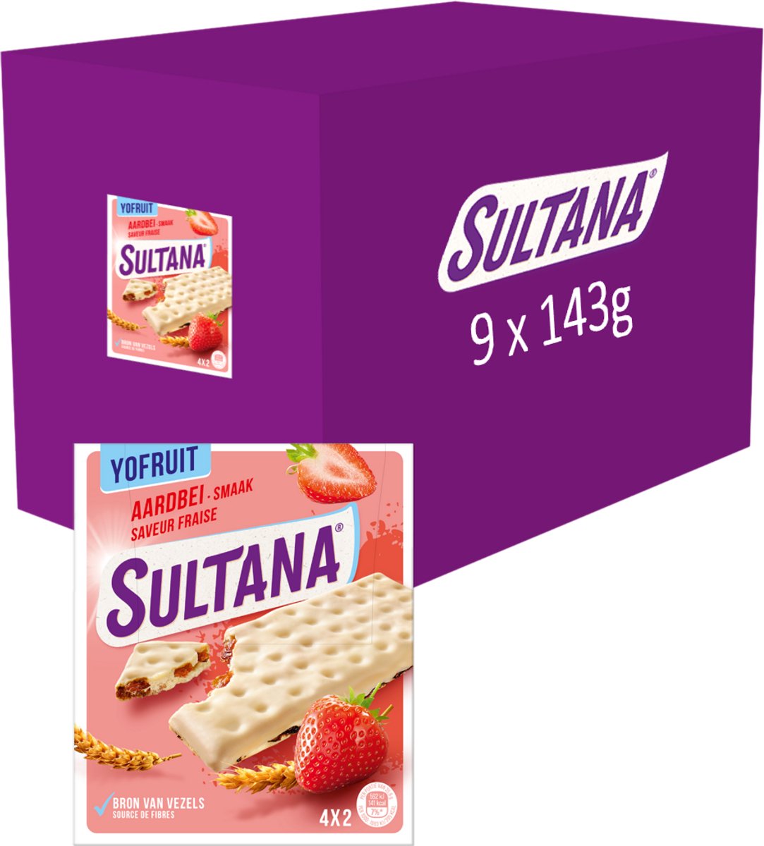 Sultana - snack - yofruit jordbærfrugtkiks - 9 x 143 gram