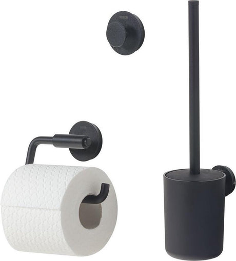 Tiger urban toilet tilbehørssæt - toiletbørste med holder - toiletrulleholder uden klap - håndklædekrog - sort