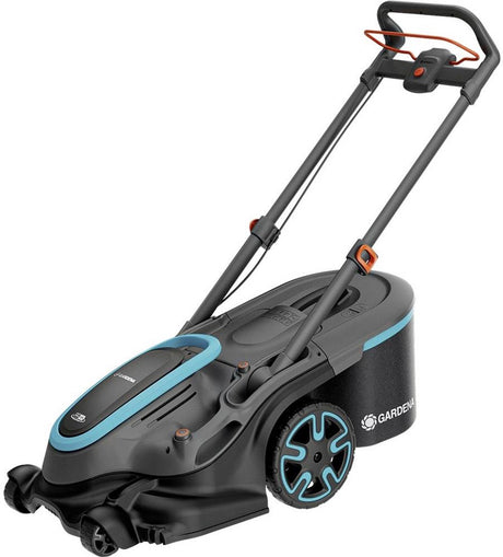 Gardena powermax duo 46 36v p4a brugsklar sæt trådløs plæneklipper batteri inkl. 2 batterier, inkl. lader, med græskam, justerbar