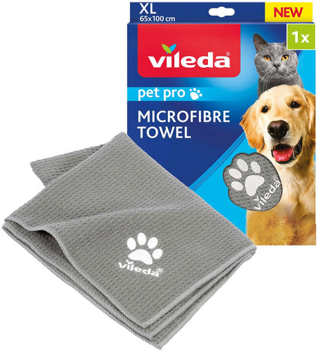 Vileda petpro mikrofiberhåndklæde xl - absorberende og hurtigtørrende - honeycomb struktur - str. xl