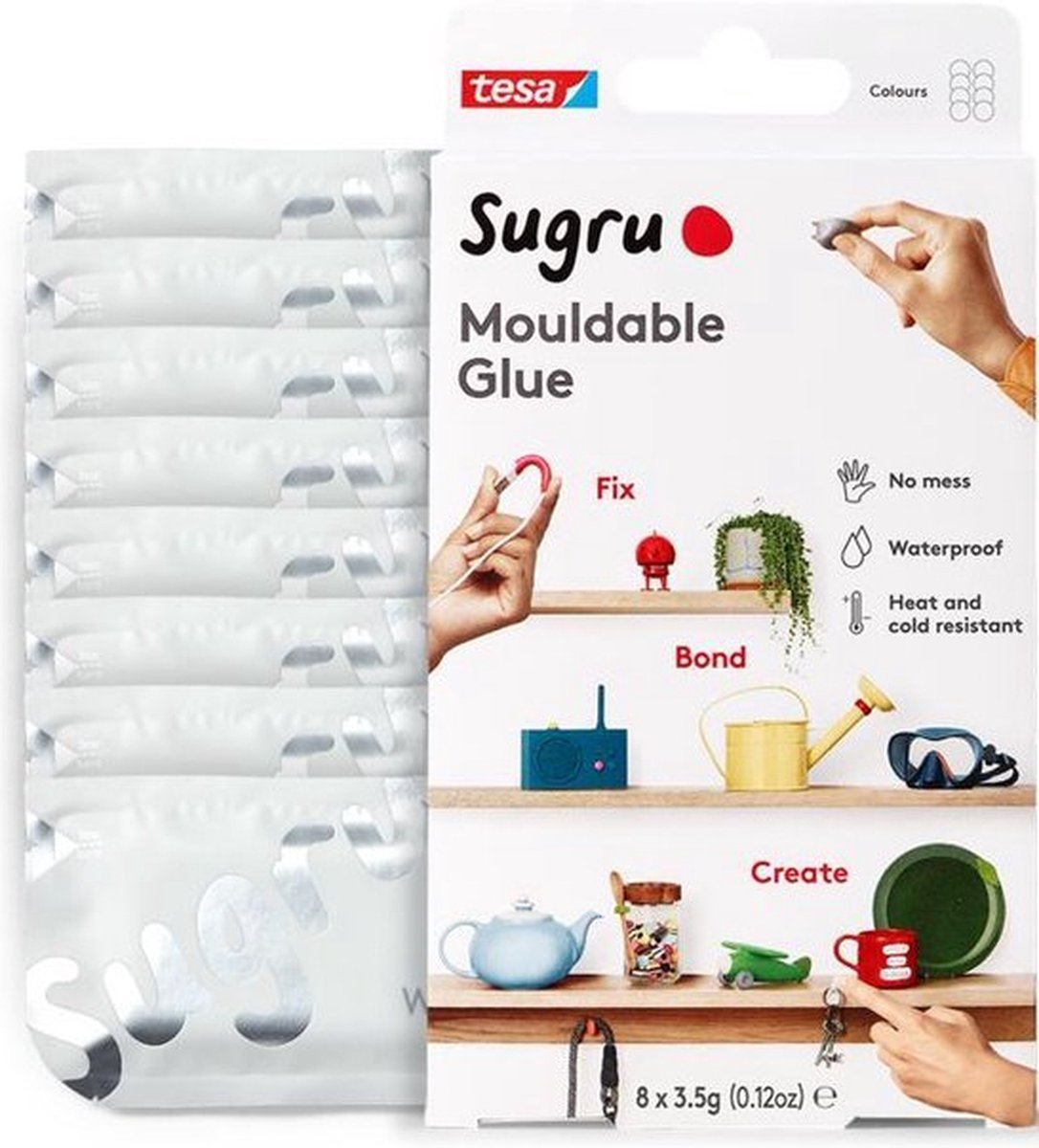 Sugru æltbar lim fra tesa, 8-pak (8 x 3,5 g) i hvid