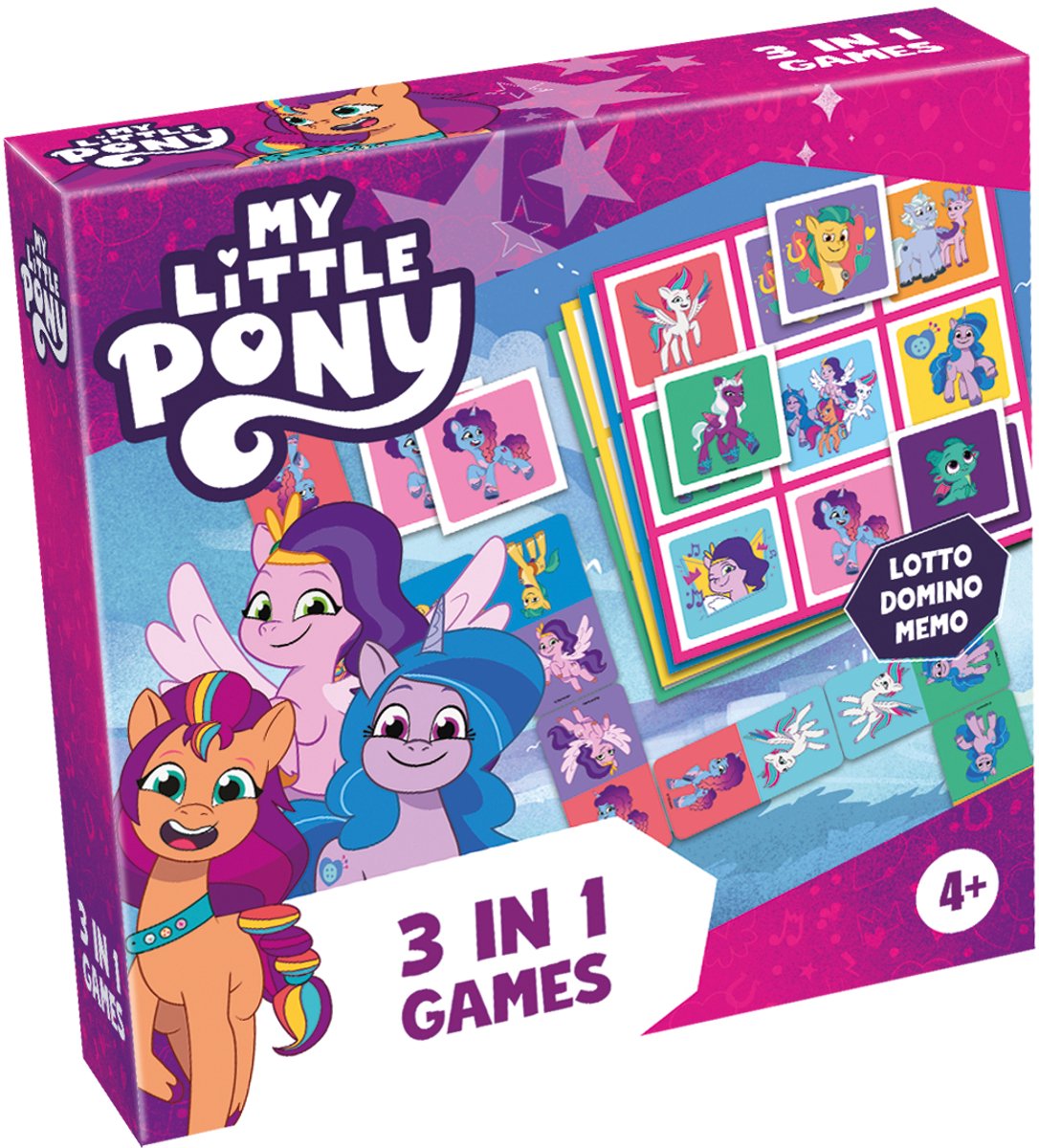 Tactic my little pony 3-i-1 spilsamling – kortspil – lotto – domino – memo – børnespil fra 4 år