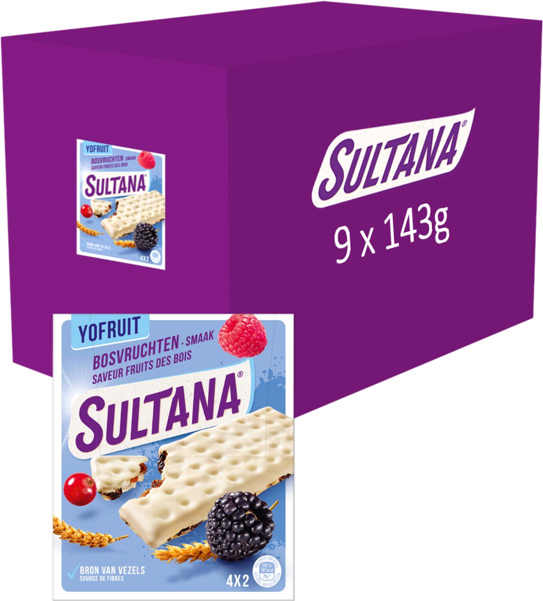 Sultana - snack - yfruit skovfrugter frugtkiks - 9 x 143 gram